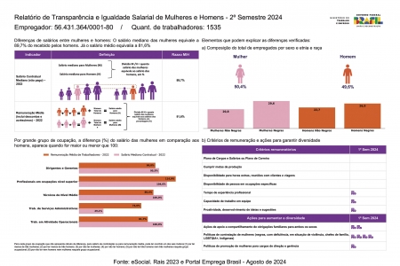 Relatrio de transparncia e igualdade salarial de mulheres e homens - 1 semestre 2024.